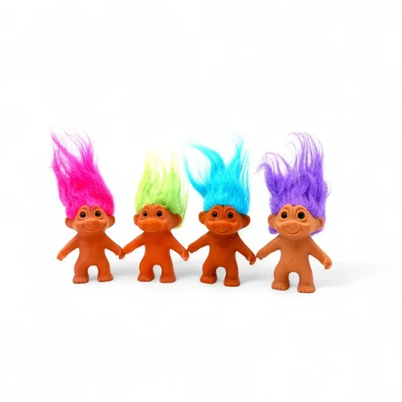 Vintage Russ Troll Doll Lot‎ Set of 4 Mini 3" Trolls Bright Neon Hair 90s Toys - Picture 5 of 10